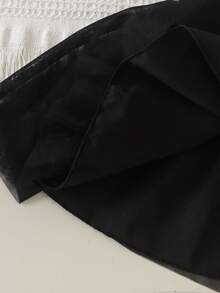 2pcs Baby Girl Sweet Cool Style Striped Hollow Bow Long Sleeve Top & Mesh Puff Skirt Set, Spring/Autumn - Black - View 8