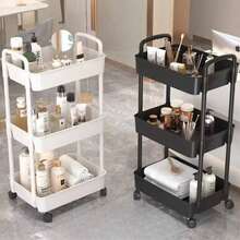 1pc Multi-Functional Storage Cart Movable Trolley For Living Room Kitchen Bedroom Bathroom Home Organization Shelf Rack Room Decor Utility Storage Solution Rolling Caddy Shelving Unit - Black - View 10