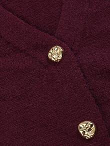 NiceArt Women's V‑Neck Gold Button Front Long Sleeve Knit Cardigan Wool Blended Fall Winter Elegant Vintage For Festival Office Date Party Outfits - Burgundy - View 4