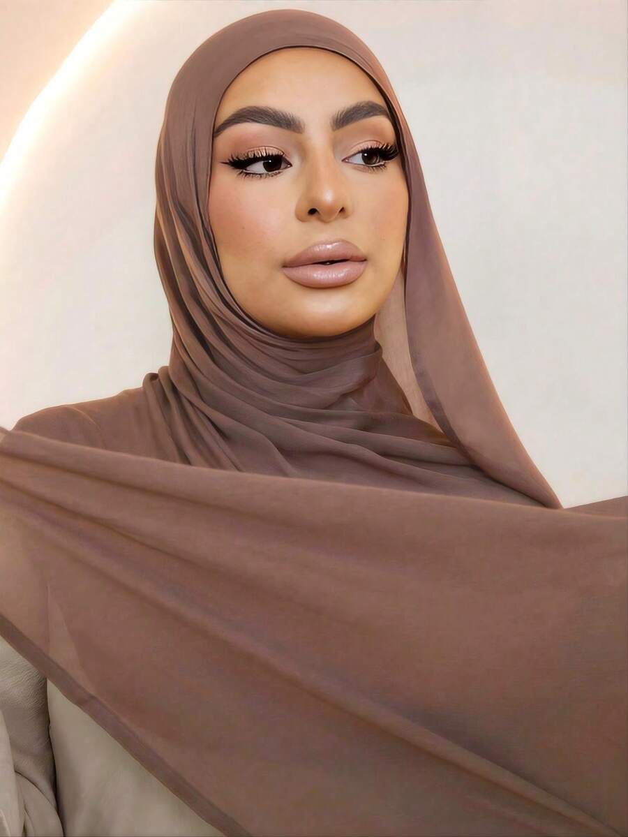1PC Women's Light Brown Viscose Headscarf, Solid Color Soft Wide Edge Scarf, Versatile Sun Protection Hijab, Suitable For Daily Wear