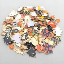 10/20/30/50/100pcs Random Mixed Halloween Enamel Charms Pumpkin Ghost Witch Bat Alloy Pendant For DIY Bracelet Necklace Jewelry Making Findings - Multicolor - View 2