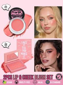 MISSLYN 2PCS Lip & Cheek Blush Set, Cream Blush & Powder Blush Duo, Soft Coral Pink Makeup, Rosy Peach Cheek Color, Smooth Blendable Texture, Fresh Flush Blush Look, Dewy & Soft Matte Finish, Lightweight Makeup For Daily Wear, Party & Y2K Beauty Gift - #1+#2 - View 1