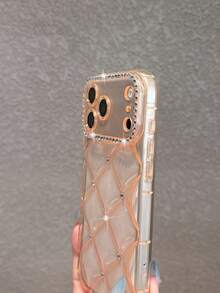 Minimalist Orange Rhinestone Diamond Grid Phone Case Compatible With IPhone 18 Pro Max/18 Pro/18/17 Pro Max/17 Pro/16 Pro Max/16/16 Pro/16 Plus/15/15 Pro Max/15 Pro/11/12/13/14 Pro Max/11 Pro/11 Pro Max/12 Pro/12 Pro Max/13 Pro/13 Pro Max/14 Pro/14 Pro Max/Full Coverage Anti-Drop Soft Shell Creative Personalized - Orange - View 7