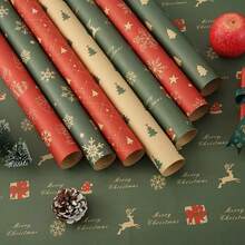 Giấy gói quà Giáng sinh 14/7/1 miếng, họa tiết hỗn hợp hươu, bông tuyết, cây thông Noel, vật liệu trang trí giấy gói hộp quà thủ công cho ngày lễ - Xem 5