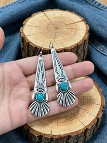1 Pair Of Bohemian-Style Vintage Carved Stone Teardrop Earrings, Suitable For Women's Daily And Holiday Wear - Earrings - View 7
