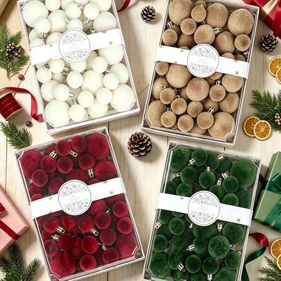 42pcs 3/4/5cm Christmas Party Decoration Balls, Christmas Hanging Balls, Plastic Balls, Christmas Hanging Ornaments, Christmas Decorations, Suitable For Christmas Tree Scene Decoration, Home Decor, Room Decor, Bedroom Decor, New Year Decor, Outdoor Decor, Holiday Party Decor, Christmas Party Supplies, Christmas Theme Atmosphere Holiday Hanging Ornaments, Event Party Gifts, Christmas Ball Gift Box Set, Happy New Year, Gifts For Friends And Family