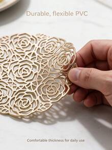 12pcs Gold Hollow PVC Drink Coasters, Washable Table Accessories, Non-Slip Tableware Mats, Breathable And Heat Dissipating, Lightweight And Easy To Store, Suitable For Restaurants, Cafes, Homestays, Perfect For Afternoon Tea, Holidays, Parties, Gatherings, Birthdays, Weddings, Dinner Parties - Multicolor - View 10