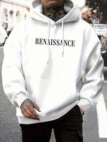 Plus Size Men's Vintage Casual Renaissance Angel Print Hoodie, Autumn/Winter - White - View 2