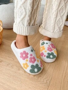 1雙時尚可愛花卉圖案冬季居家拖鞋，柔軟舒適、防滑耐穿、保暖，秋冬新款，居家/戶外穿著，刺繡設計，百搭時尚，軟底 - 多色 - 查看 8