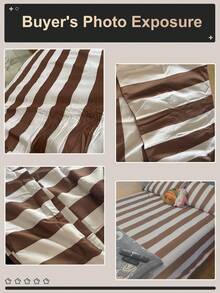 2/3pcs Brown Striped Duvet Cover Set, Bedding Set, Comfortable & Breathable, Lightweight & Anti-Pilling, Machine Washable, Room Decor, Bedroom Decor, Dorm Bedding, Suitable For All Seasons, Fits Twin/Full/Queen/King/California King Bed, Autumn Home Decor - Multicolor - View 5