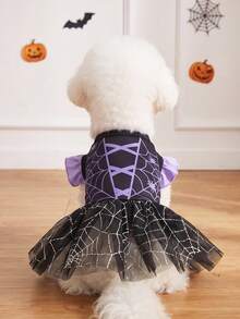 LUCKIE PAW 1pc Halloween Full Print Silver Spider Web Pattern Pet Dress, Physical Flea Prevention, Reduces Shedding, Heat Insulation, Breathable, Suitable For Small And Large Dogs And Cats, Indoor And Outdoor - Multicolor - View 3