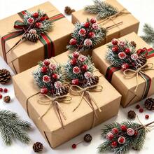 10pcs/5pcs/1pc Set Artificial Red Berry Branches With Pine Needles And Jute Rope Bows, Christmas Pine Branch Floral Decoration, Artificial Red Berry Wreath Decor, Christmas Tree Decorative Bouquet Garland Holiday Props,Halloween - Multicolor - View 2