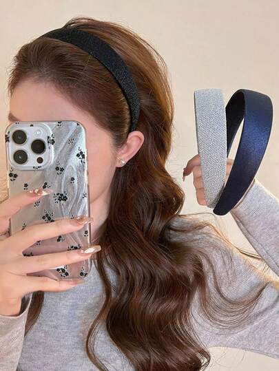 3pcs/1pc Korean Style Wide Band Glitter Hair Clips Headband For Women, New High Crown Hair Hoop, Face Washing Hair Tie, Anti-Slip Hair Accessory