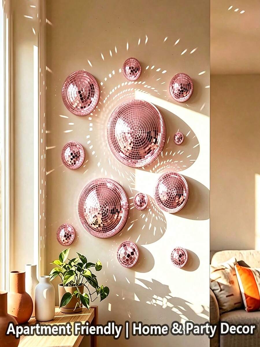 1/3/8pcs Disco Ball Wall Decor Hanging Ornament, With Adhesive Backing, Home Indoor Decoration, Create Reflective Atmosphere