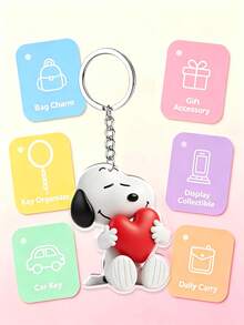 SNOOPY Keychain - 2D Acrylic Backpack Hanger, With Metal Car Hook - The Sturdy And Durable Red Heart-Shaped Snoopy Keychain Holds A Lot Of Love In Its Hands, Bringing A Sense Of Warmth. - Multicolor - View 6