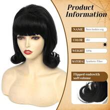Short Bob Wig With Bangs For Women 60s 70s Retro Beehive Bouffant Black Wigs Vintage Costume Wig For Halloween Party Cosplay Fun Wig Shoulder Length - Multicolor - View 2