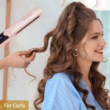 ANGENIL Pro Titanium Straightener For Women, Dual Voltage Straightener & Curler 2-In-1, 20s Fast Heating, Ionic Round Barrel Pink Travel Straightener With Heat-Resistant Mat - Pink - View 4