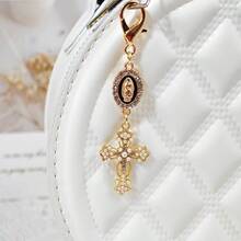 1pc Multi-Color Religious Cross Keychain, Decorated With Religious Love And Crystal Cross, Bag Charm, Bag Amulet, Pearl And Diamond, Cross Keychain, Bag Accessory, Cross Pendant, Wallet, Backpack Accessory, Earphone Case Accessory - Multicolor - View 11