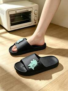 Women's Cartoon Monster Slippers, Soft EVA Platform Slide Sandals, Non-Slip Quick-Dry Indoor & Outdoor Shower Bathroom Slides - Style B-black - View 2