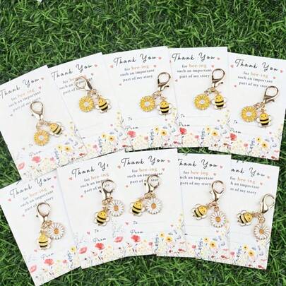 10 "Thank You For Being Such An Important Part Of My Life" Encouragement Cards With Bee And Daisy Keychain, Perfect Inspirational Gifts For Family, Teachers, And Team Members