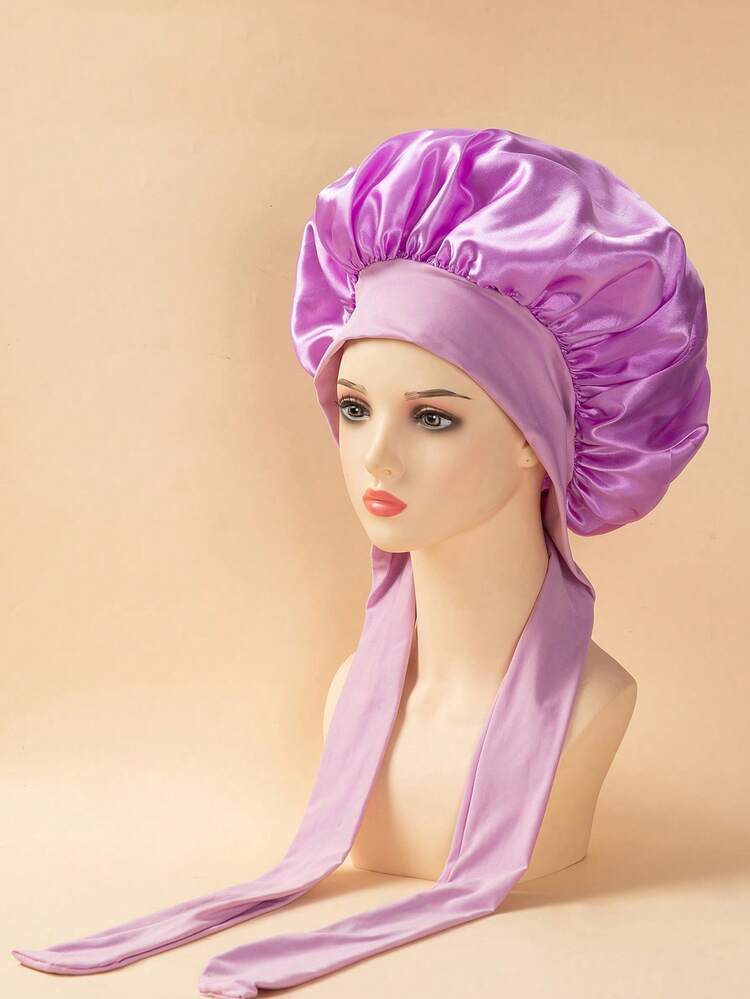 1pc New Hot-Selling Satin Bow Ribbon Faux Silk Wide Brim Postpartum Bath Cap Beauty Hair Turban - Multicolor - View 4