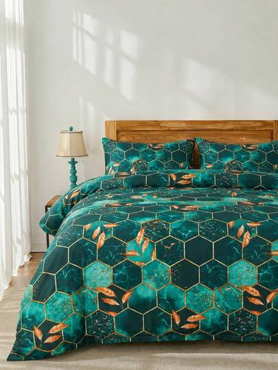 Set Sarung Selimut Bulu Geometris Hijau 2/3 Pcs, Tanpa Isi Selimut, Sprei Ultra Lembut dan Bernapas untuk Semua Musim, 1 Sarung Selimut dengan 1/2 Sarung Bantal, Dua Warna, Dapat Dicuci dengan Mesin, Ukuran Twin/Full/Queen/King untuk Kamar Tidur, Asrama Sekolah