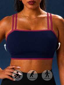 2pcs/Set Women Plus Size Seamless Contrast Color Low Support Knit Sports Bra, Suitable For Yoga, Fitness, Daily Wear - Multicolor - View 4
