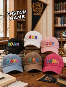 Personalized Multi-Color Embroidered Decorative Hat, Customizable With Your Name, Unique, Fashionable, Beautiful, Vacation Decoration, Back To School Eye-Catching Accessory - Multicolor - View 1