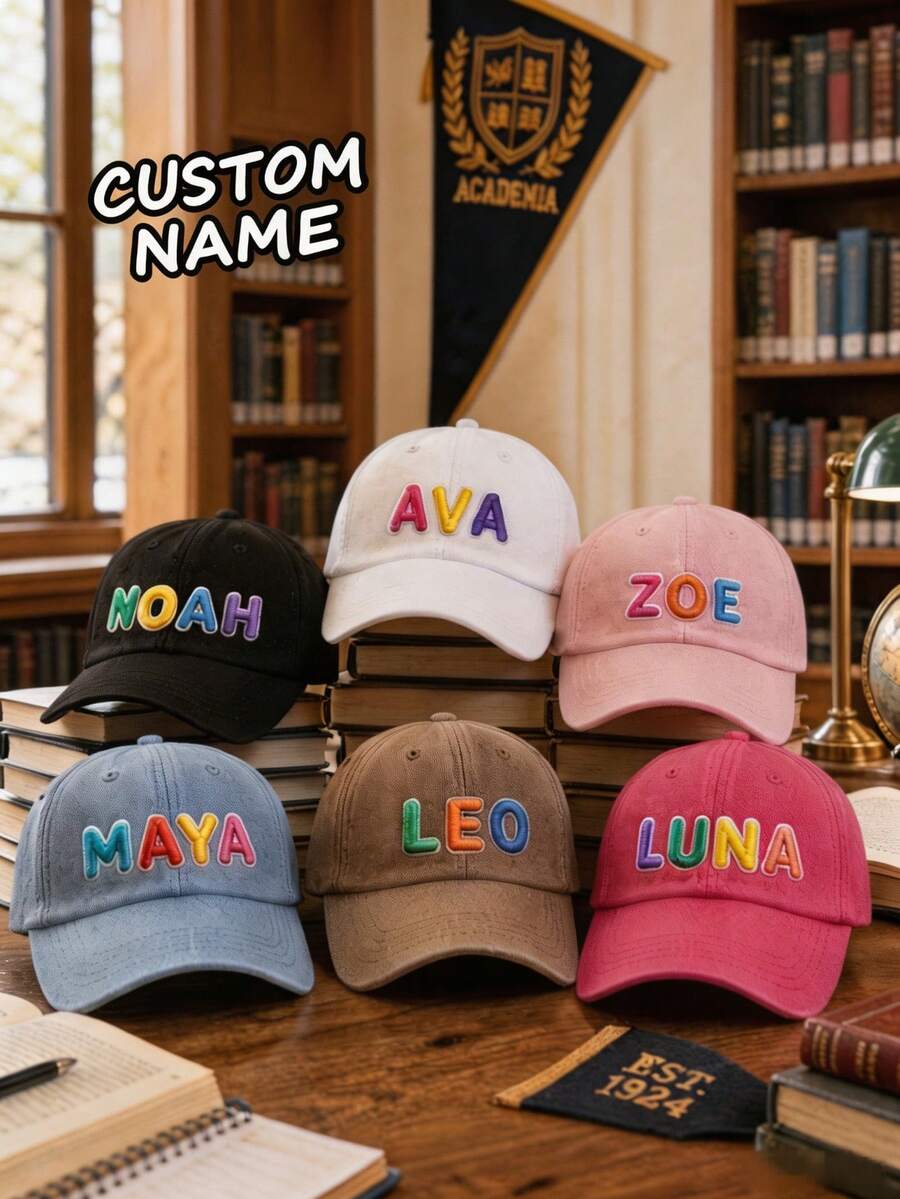 Personalized Multi-Color Embroidered Decorative Hat, Customizable With Your Name, Unique, Fashionable, Beautiful, Vacation Decoration, Back To School Eye-Catching Accessory - Multicolor - View 1