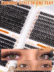 Large‑Capacity 624Pcs D‑Curl Fluffy DIY Lash Clusters, 30D+40D+60D+80D Mixed Densities, Comes With Essential Tools Including Lash Adhesive And Tweezers,Lightweight For Big‑Eye Wedding Party Travel Occasions - Black - View 6