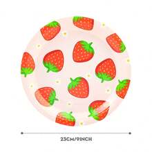 7/9 Inch Strawberry Series Printed Disposable Paper Plates, Floral Strawberry Disposable Party Plates, Party Decorations, Disposable Party Supplies, Birthday Party, Gift Party, Celebration Disposable Tableware - Flower Strawberry - View 2