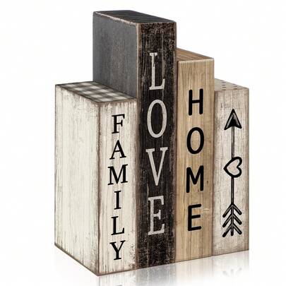 CMZLUMINEST Farmhouse Style Wooden Stacked Book Block Sign Set, Featuring A Heart-Shaped Arrow Pattern, Suitable For Party Table Center Decor, Rural Cottage Layered Tray Tabletop Decoration, Applicable To Living Room Shelves, Fireplace Countertop