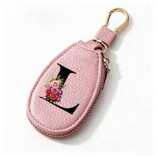 Black Letters A-Z Car Key Protection Cover PU Key Bag Mini Car Key Bag Key Ring Wallet Zipper Charter Keychain Male And Female Universal Key Ring Gift - Multicolor - View 18