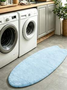 1pc Light Blue Surfboard Shaped Runner Rug, Soft Fluffy Long Pile Carpet, Suitable For Bathroom, Laundry Room, Bedroom And Hallway, Faux Rabbit Fur Mat, Asymmetrical Shape, Cutting Error 1-5cm, Suitable For Sofa, Living Room, Bay Window, Hallway, Entrance, Room Mat, Comfortable And Soft, Winter Home Decor - Baby Blue - View 3