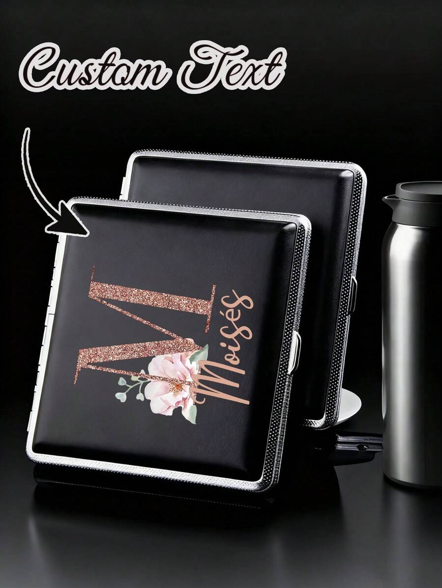 Custom Cigarette Box, Custom Letter Faux Leather Cigarette Box, Personalized Name Cigarette Box, Custom Cigarette Box, Cigarette Holder, Personalized Portable Cigarette Storage Box, A-Z Letter Customized Cigarette Storage Box, Ideal Gift For Men On Birthday, Holiday, Back To School And Christmas - Multicolor - View 1