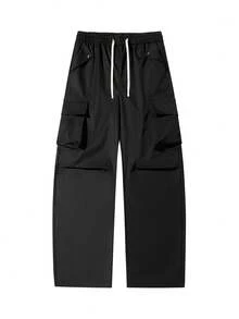 Men's Spring/Autumn Outdoor Casual Workwear Curved Leg Pants, Street Fashion Versatile Wide Leg Loose Fit Long Pants - Black - View 3