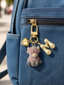 Bag Charm Flocked Calf Keychain, Bag Pendant, Backpack Charm, Decorative Accessory With Heart & Letter Metal Accent, Suitable For Girls, Students, Commuters, Birthday & Holiday Gift, Decorates Keys, Handbags, Backpacks, Daily Outfit Accent, Cute 3D Flocked Personalized Portable Accessory Gift - Multicolor - View 10