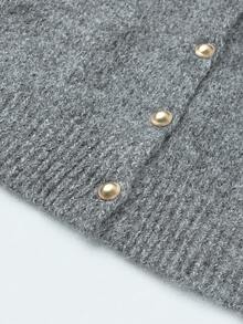 New Autumn Soft Elegant Vintage Lazy Short Loose Knit Cardigan Sweater Top - Grey - View 5