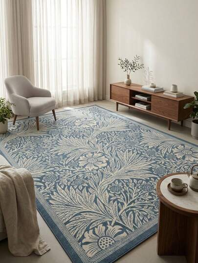 1pc Vintage Southeast Asian Style American Luxury French Aesthetic Simple Floral Print - Soft Faux Cashmere Area Rug, Bathroom, Kitchen, Entrance, Hallway, Bedside, Living Room, Bedroom, All-Season Machine Washable Floor Mat, Home Decor