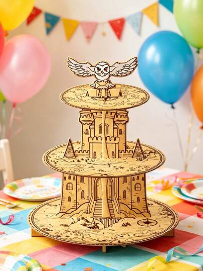 asmodee Harry Potter Themed Playset Featuring A Magical Castle Three-Tier Cake Stand, With Hedwig The Owl Decoration, Perfect For Creating A Festive Party Atmosphere With These Sweet Snack Display Pieces.