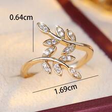 1pc Mori Style Leaf Open Ring, Multi-Leaf Shiny Finger Ring, Vintage Luxury Adjustable Index Finger Ring, Fashion Accessory - Open Ring - View 6