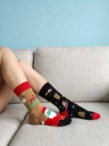 1 Pair Women's Mid-Calf Socks, Unisex Couple Socks, All-Season Regular Thickness, Cute Jacquard Casual Light Sports Socks, Fashionable Versatile Colorful Food Animal Vegetable Pattern Christmas - Multicolor - View 2