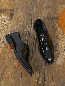 Men's Formal Thick Sole Height Increasing Lace-Up Derby Shoes Red Bottom British Style Wedding Bride Business Casual Commute Men's Shoes - Black - View 1