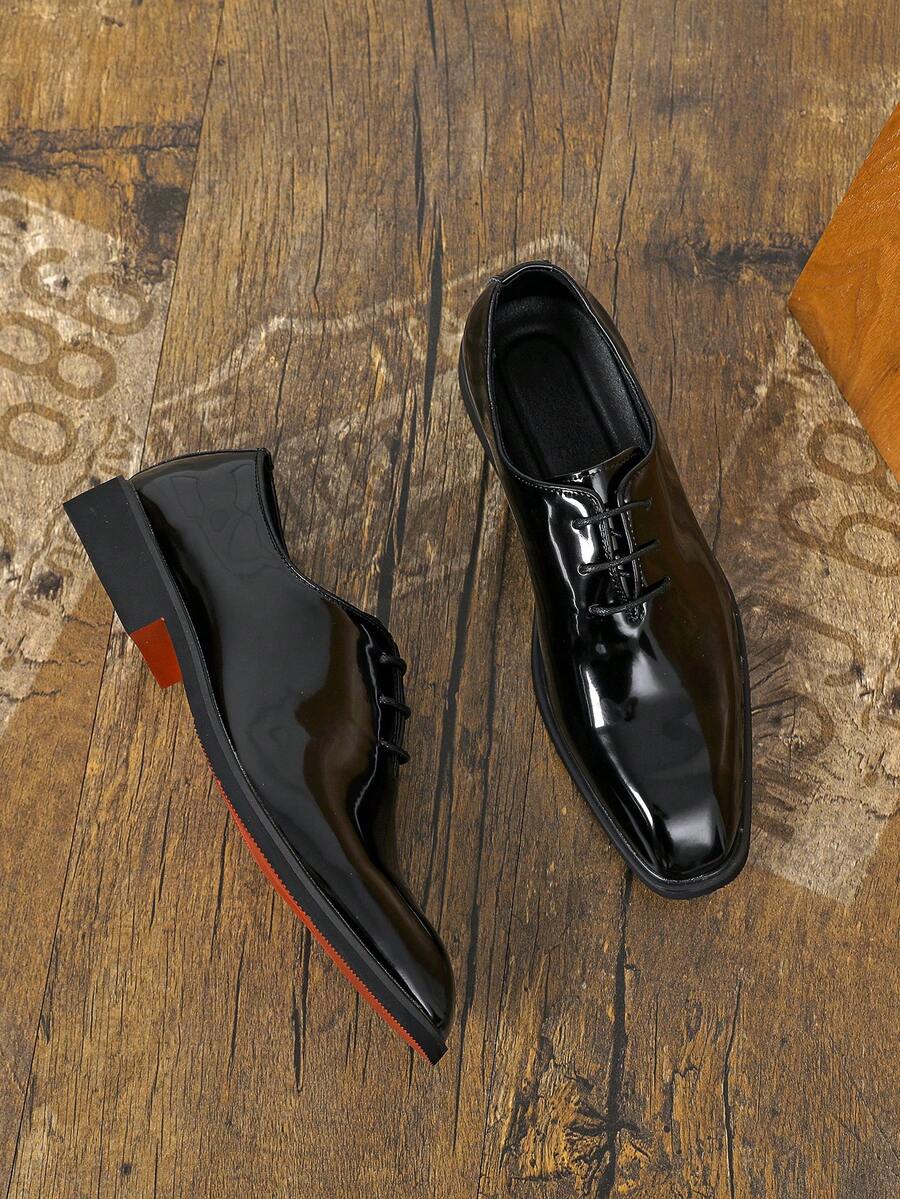 Men's Formal Thick Sole Height Increasing Lace-Up Derby Shoes Red Bottom British Style Wedding Bride Business Casual Commute Men's Shoes - Black - View 1