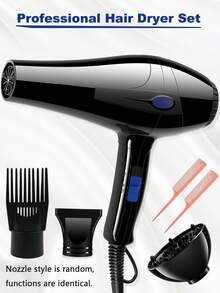1pc UK Plug Professional High Power Hair Dryer Set With Diffuser And Multi-Styling Nozzles, Home & Salon Hair Styling Tool Kit - Black - View 3