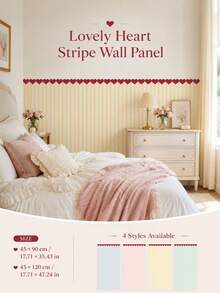 1pc/4pcs Heart Stripe Half Wall Decal, Removable & Peel And Stick Wall Sticker, Suitable For Bedroom, Living Room And Entryway, 4 Colors Available - Heart Pinstripe - View 2