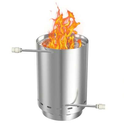 Silver Firewood Pool Heater Stainless Steel Fire Barrel Built-In Spiral Heating Coil 32/38mm Connection Pool Stove With Fireproof Mat Tray For Above Ground Garden Pools