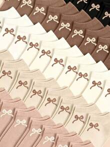 5/10/20 pares de calcetines aleatorios para mujer, calcetines de tobillo con detalle de lazo lindo, accesorios casuales diarios para otoño y regalos de vuelta a la escuela para mujeres - Multicolor - Ver 5