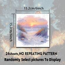 24 Sheets Beach Ocean Scenery Scrapbook Paper, 6 Inch Square Non-Repeating, Watercolor Beach Sunset Ocean Seagull Landscape Background Paper, Junk Journal Collage Decorative Paper, DIY Handmade Greeting Card Creation, Artistic Style Handmade Small Gifts - Square - View 5