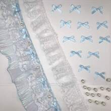 彈性蕾絲荷葉邊，黑色彈性雙層百褶蕾絲緞帶，適用於縫製 DIY 手作服飾飾邊、蕾絲緞帶、成年禮髮飾 - 1碼蕾絲+20個3.5cm蝴蝶結 - 查看 13